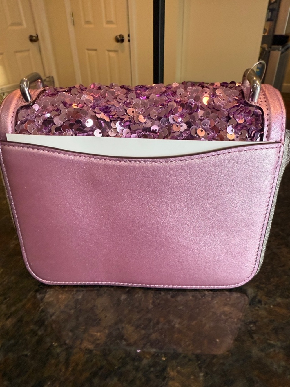 Coach Morgan Lilac Sequin Crossbody Bag with Metallic Trim - Picture 6 of 16